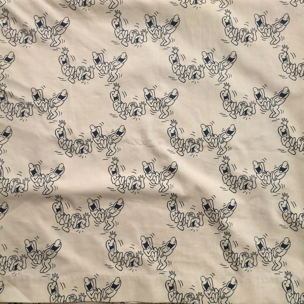 Vtg 70s Henry Syverson Laughing Men Cartoons Cal King Sheet Set Tan Black Pequot